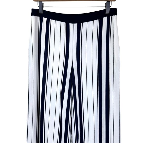 Frank Lyman NWT Navy & White Stripe Crepe Texture Wide Leg Lined Trouser Pants - Picture 4 of 9